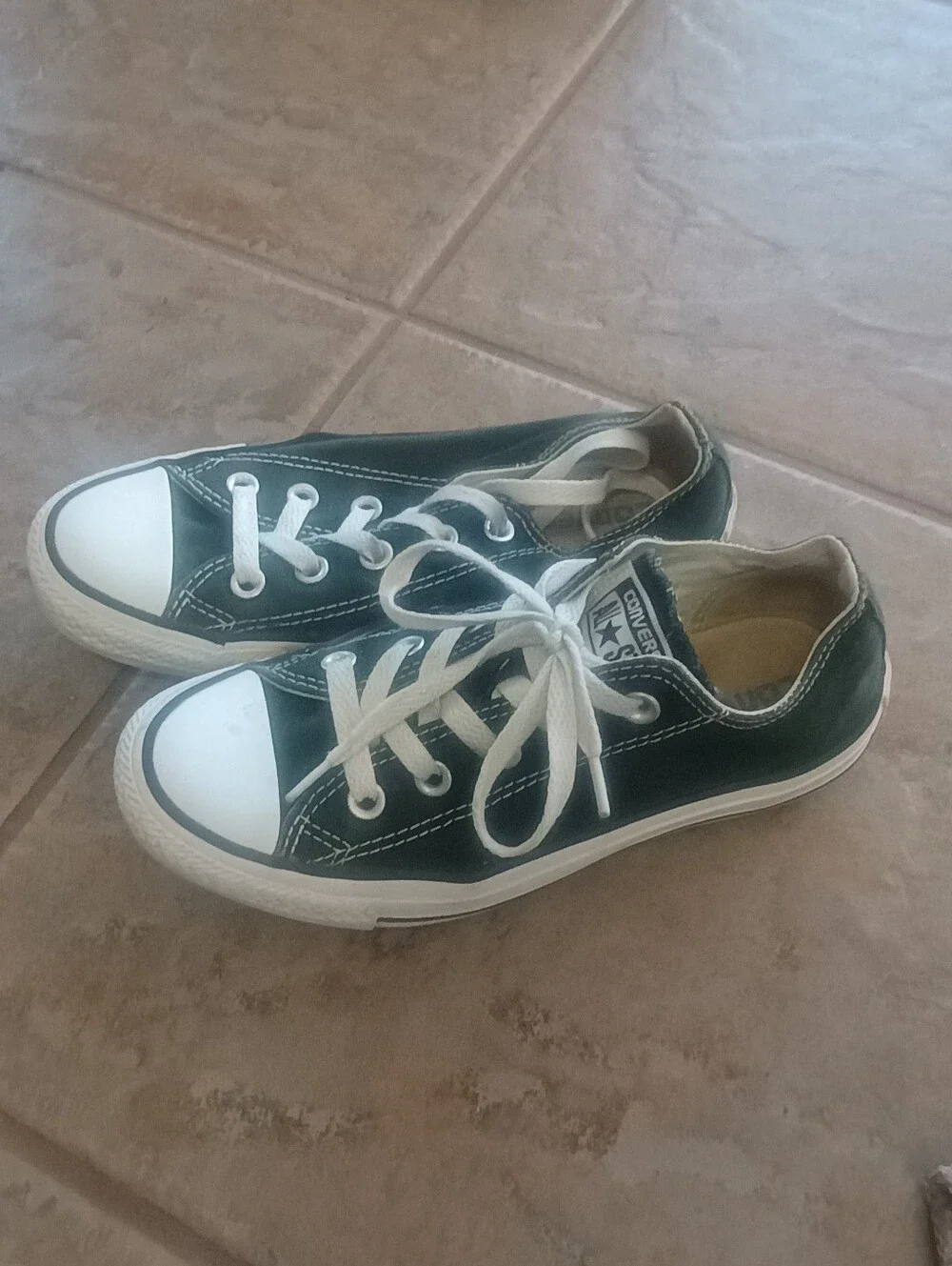 Converse All Star Canvas Low-Top Kids Sneakers - Dark Green with White Laces